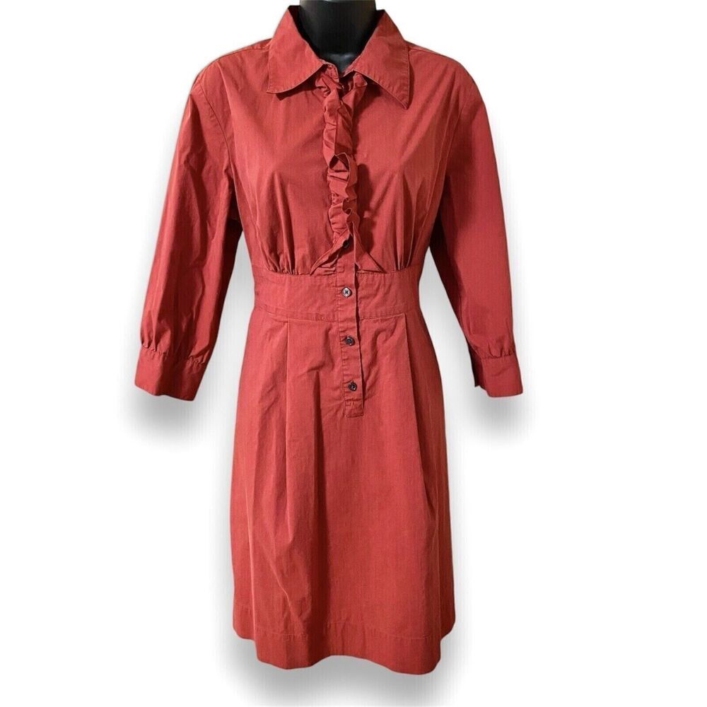Banana Republic Shirt Dress Button Ruffle Front 3/4 Sleeve Size 12 Vintage Y2K - Picture 11 of 11